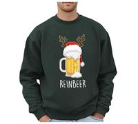 Men's Christmas Beer Glass Themed Casual Style Hoodless Sweatshirt Rose Print Sweaters Male Dark Green