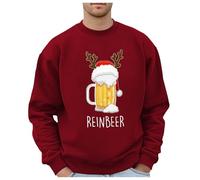 Men's Christmas Beer Glass Themed Casual Style Hoodless Sweatshirt Rose Print Sweaters Male Red