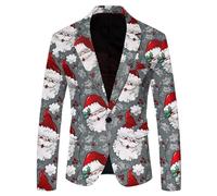 Men's Christmas Blazer Christmas Suit Men Snowflake Santa Printed Blazer Jacket for Men One Button Notched Lapel with Pockets Business Christmas Jacket for Men Christmas Costumes for Men