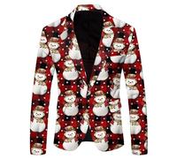 Men's Christmas Blazer Christmas Suits for Men Uk Mens Santa Christmas Jacket Casual Collar One Button Slim Fit Blazers Christmas Jackets Mens Business Wedding Festival Rave Outfit Causal Xmas