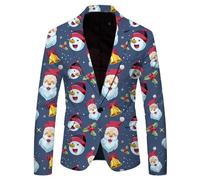 Mens Christmas Blazer Christmas Suits for Men Uk Snowflake Santa Print Pocket Lapel Button Suit Party Single Breasted Blazer Pattern Lightweight Pocket Christmas Suit Jacket Men's Festive Outfit