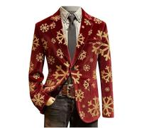 Men's Christmas Blazer Corduroy Jackets Novelty Ugly Blazer Jacket Christmas Festive Print Suit Jacket Single Breasted Slim Fit Notch Collar Xmas Holiday Party Business Outfit Red XXL