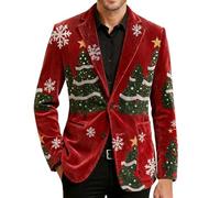 Mens Christmas Blazer Corduroy Sequin Luxury Tuxedo Lightweight Regular Fit Prom Suit Xmas Tree Dinner Jacket Shawl Lapel One Button Tuxedo Suits Evening Wear Party Wedding Business Formal Coat