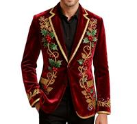 Mens Christmas Blazer Corduroy Sequin Luxury Tuxedo Lightweight Regular Fit Prom Suit Xmas Tree Dinner Jacket Shawl Lapel One Button Tuxedo Suits Evening Wear Party Wedding Business Formal Coat