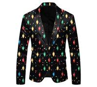 Men's Christmas Blazer Festive Holiday Xmas Snowflake Santa Printed Button Long Sleeve Jacket Funny 3D Prints Suit Business Wedding Holiday Blazer (b-Black, XL)