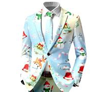 Mens Christmas Blazer Jacket Xmas Print Long Sleeve Open Button Business Office Jacket Work Blazers Mint Grey Pink Khaki