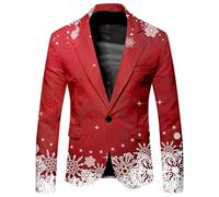 Men's Christmas Blazer Men's Christmas Suit Snowflake Santa Printed Blazer Jacket for Men One Button Notched Lapel with Pockets Business Christmas Jackets Mens Funny Christmas Outfits for Men