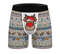Mens Christmas Boxers UK Clearance, Men's 3D Novelty Xmas Underpants Breathable Comfortable Boxers Reindeer Snowflake Santa Claus Printed Underwear Loose Festive Costumes Plus Size