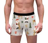 Men's Christmas Boxers Xmas Boxer Shorts Low Rise Loose Xmas Printed Trunks Soft Breathable Stretch Knickers Underwear Hipsters Briefs Sleep Bottoms Men's Sports Panties Grey