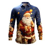 Mens Christmas Button Down Shirt Christmas Digital 3D Printed Blouse Long Sleeve Shirts Fall Printed Top Blouse Clothes for Men UK Navy