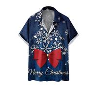 Men's Christmas Button Up Short Sleeve Shirt - Xmas Tree Hawaiian Costume Top for Party and Vacation - Breathable Lightweight Novelty Clearance