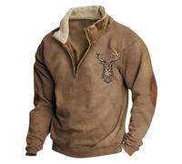 Men's Christmas Cardigan Mens 3/4 Zip Pullover Casual Shirt Men Printed Mens Winter Hoodies Pullover Jacket Mens Thermal Hoodie Golf Christmas Jumper Windproof Jacket Mens （Khaki, M