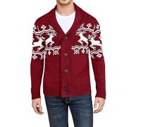 Men's Christmas Cardigan with Snowflake Pattern - Classic V-Neck Cardigan | Festive Winter Jacket for the Holidays, style_l04 red, 3XL