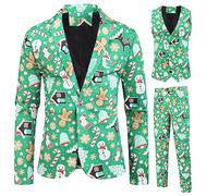 Men's Christmas Casual Business 3 Piece Suit - One Button Jacket, Vest, Pants - Funny Xmas Snowman Snowflake Tuxedo (A-Suit 5, L)