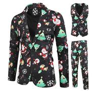 Men's Christmas Casual Business 3 Piece Suit - One Button Jacket, Vest, Pants - Funny Xmas Snowman Snowflake Tuxedo (A-Suit 2, M)