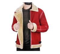 Men's Christmas Chronicles Ryan Maroon Suede Leather Spirited Faux Fur Shearling Winter Wear Leather Jacket