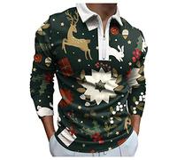 Men's Christmas Fashionable Casual Comfortable 3D Digital Printed Festive Lapel Half-Zip Polo Shirt for Men Adult Long-Sleeved Top Shirt Funky Santa Shirt Printed Short Sleeve Bowling Shirts