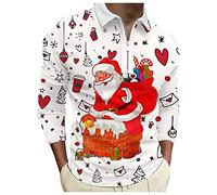 Men's Christmas Fashionable Casual Comfortable 3D Digital Printed Festive Lapel Half-Zip Polo Shirt for Men Adult Long-Sleeved Top Shirt Funky Santa Shirt Printed Short Sleeve Bowling Shirts