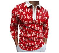Men's Christmas Fashionable Casual Comfortable 3D Digital Printed Festive Lapel Half-Zip Polo Shirt for Men Adult Long-Sleeved Top Shirt Funky Santa Shirt Printed Short Sleeve Bowling Shirts