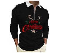 Men's Christmas Fashionable Casual Comfortable 3D Digital Printed Festive Lapel Half-Zip Polo Shirt for Men Adult Long-Sleeved Top Shirt Funky Santa Shirt Printed Short Sleeve Bowling Shirts