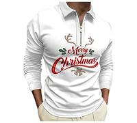Men's Christmas Fashionable Casual Comfortable 3D Digital Printed Festive Lapel Half-Zip Polo Shirt for Men Adult Long-Sleeved Top Shirt Funky Santa Shirt Printed Short Sleeve Bowling Shirts