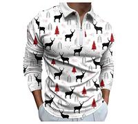 Men's Christmas Fashionable Casual Comfortable 3D Digital Printed Festive Lapel Half-Zip Polo Shirt for Men Adult Long-Sleeved Top Shirt Funky Santa Shirt Printed Short Sleeve Bowling Shirts