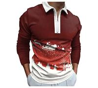 Men's Christmas Fashionable Casual Comfortable 3D Digital Printed Festive Lapel Half-Zip Polo Shirt for Men Adult Long-Sleeved Top Shirt Funky Santa Shirt Printed Short Sleeve Bowling Shirts