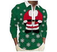 Men's Christmas Fashionable Casual Comfortable 3D Digital Printed Festive Lapel Half-Zip Polo Shirt for Men Adult Long-Sleeved Top Shirt Funky Santa Shirt Printed Short Sleeve Bowling Shirts