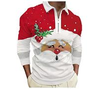 Men's Christmas Fashionable Casual Comfortable 3D Digital Printed Festive Lapel Half-Zip Polo Shirt for Men Adult Long-Sleeved Top Shirt Funky Santa Shirt Printed Short Sleeve Bowling Shirts