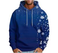 Mens Christmas Hooded Pullover Sale Clearance Xmas Snowflakes Sweatshirt Long Sleeve Hoody Jumper Sweater Funny 3D Printed Hoodies Fleece Lined Tops Warm Sportswear Christmas Costume with Pocket