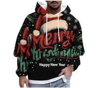 Mens Christmas Hooded Pullover Sale Clearance Xmas Snowflakes Sweatshirt Long Sleeve Hoody Jumper Sweater Funny 3D Printed Hoodies Fleece Lined Tops Warm Sportswear Christmas Costume with Pocket