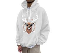 Men's Christmas Hoodie, Christmas Hoodie with Reindeer 3D Print, Funny Christmas Jumper with Hood, Comfortable Christmas Hooded Sweatshirt, Winter Christmas Hoodie, Xmas Hoody, White, S