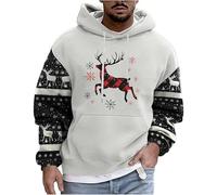 Men's Christmas Hoodie, Long Sleeve, Christmas Hoodie with Christmas Motif, Christmas Jumper with Pockets, Fashion Christmas Hooded Sweatshirt, Winter Christmas Hoodie, Xmas Hoody, White, L
