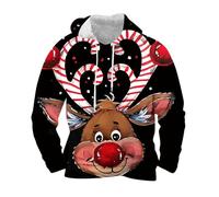 Mens Christmas Hoodie Reindeer Hooded Sweatshirt Novelty Funny Long Sleeve Pullover Tops with Pocket Fleece Lined Drawstring Hooded Jumpers Ugly Christmas Sweaters Happy Holidays Clothing M-3XL