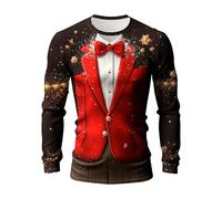 Men's Christmas Hoodie with 3D Printed Tuxedo Bow Tie Design Long Sleeve Ugly Christmas Round Neck Sweatshirt Festive Xmas Pullover for Holiday Party Casual Wear (S4-Red, XXL)