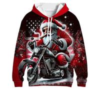 Men's Christmas Hoodie with Biker Santa Motif - Cool 3D Print Hoodie with Santa on Motorcycle | Casual Ugly Christmas Sweater for Men, Style B01 Red, 3XL