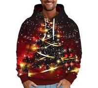 Men's Christmas Hoodie Xmas Tree Light up Jumper Snowflakes Sweatshirt Hooded Pullover 3D Print Sweater with Pockets Ugly Novelty Blouse Casual Loose Fit Jumpers Warm Cosy Clothes Holiday Party Tops
