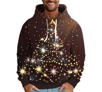 Men's Christmas Hoodie Xmas Tree Light up Jumper Snowflakes Sweatshirt Hooded Pullover 3D Print Sweater with Pockets Ugly Novelty Blouse Casual Loose Fit Jumpers Warm Cosy Clothes Holiday Party Tops
