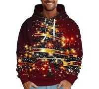 Men's Christmas Hoodie Xmas Tree Light up Jumper Snowflakes Sweatshirt Hooded Pullover 3D Print Sweater with Pockets Ugly Novelty Blouse Casual Loose Fit Jumpers Warm Cosy Clothes Holiday Party Tops