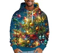 Men's Christmas Hoodie Xmas Tree Light up Jumper Snowflakes Sweatshirt Hooded Pullover 3D Print Sweater with Pockets Ugly Novelty Blouse Casual Loose Fit Jumpers Warm Cosy Clothes Holiday Party Tops