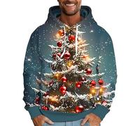 Men's Christmas Hoodie Xmas Tree Light up Jumper Snowflakes Sweatshirt Hooded Pullover 3D Print Sweater with Pockets Ugly Novelty Blouse Casual Loose Fit Jumpers Warm Cosy Clothes Holiday Party Tops