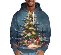 Men's Christmas Hoodie Xmas Tree Light up Jumper Snowflakes Sweatshirt Hooded Pullover Drawstring Sweater with Pockets Ugly Novelty Blouse Casual Loose Fit Jumpers Warm Cosy Clothes Holiday Party Tops