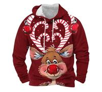 Mens Christmas Hoodies Reindeer Hooded Sweatshirt Long Sleeve Drawstring Jumper with Pocket Novelty Funny Hoodie for Men,Fleece Lined Pullover Tops Ugly Christmas Sweater Happy Holidays Clothing M-3XL