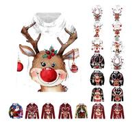 Mens Christmas Hoodies Reindeer Hooded Sweatshirt Novelty Funny Long Sleeve Pullover Tops Fleece Lined Drawstring Hooded Jumpers for Men,Ugly Christmas Sweaters Happy Holidays Clothing M-3XL