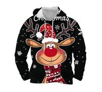 Men's Christmas Hoodies Reindeer Hooded Sweatshirt Novelty Funny Long Sleeve Pullover Tops Fleece Lined Drawstring Hooded Jumpers for Men,Happy Holidays Clothing Ugly Christmas Sweaters M-3XL