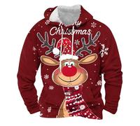 Mens Christmas Hoodies Reindeer Hooded Sweatshirt Novelty Funny Long Sleeve Pullover Tops with Pocket Men Fleece Lined Drawstring Hooded Jumpers Happy Holidays Clothing Ugly Christmas Sweaters M-3XL
