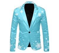 Men's Christmas Jacket Jackets Suits Snowflake Santa Printed Pocket Lapel Button Regular Fit Party Outfit Snowflake Santa Lapel Party Single Breasted Blazer Pattern Lightweight Classic Jacket