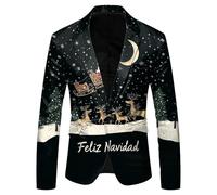 Men's Christmas Jacket Jackets Suits Snowflake Santa Printed Pocket Lapel Button Regular Fit Party Outfit Snowflake Santa Lapel Party Single Breasted Blazer Pattern Lightweight Classic Jacket