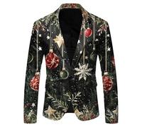Men's Christmas Jacket Jackets Suits Snowflake Santa Printed Pocket Lapel Button Regular Fit Party Outfit Snowflake Santa Lapel Party Single Breasted Blazer Pattern Lightweight Classic Jacket