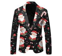 Men's Christmas Jacket Jackets Suits Snowflake Santa Printed Pocket Lapel Button Regular Fit Party Outfit Snowflake Santa Lapel Party Single Breasted Blazer Pattern Lightweight Classic Jacket